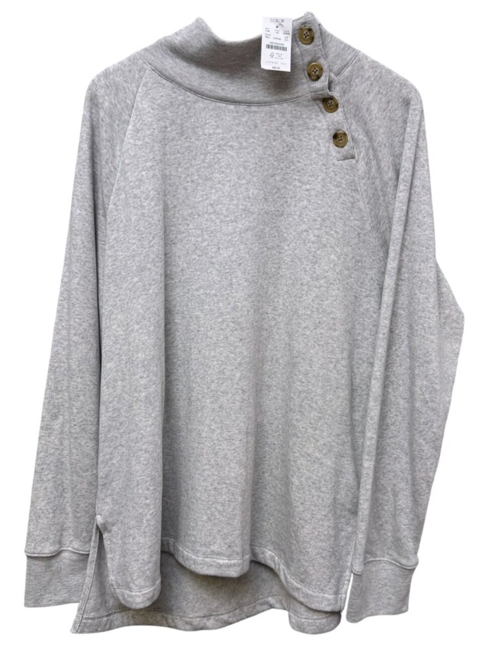 J.Crew Sweatshirt XXL Womens Heather Gray Button Mock Neck Casual Pullover Top